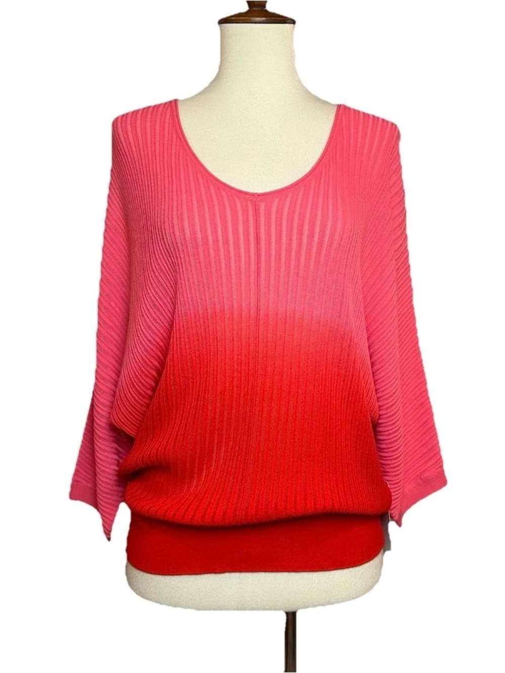 Chico’s Sheer Stripe Dip Dye Sweater Calypso Coral Pullover Size 0 (S) NWT $109